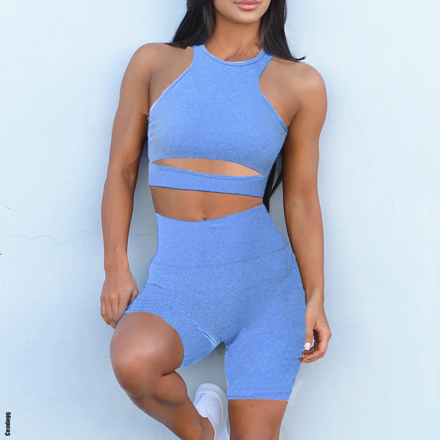 

2022 женский бесшовный комплект для йоги, спортивный бюстгальтер для тренажерного зала, фитнеса, короткий топ с высокой горловиной, шорты с вы...