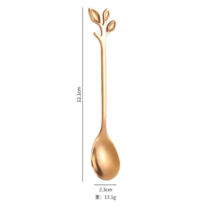 

2021 New Teaspoon Leaves Fruit Fork Long Handle Coffee Spoon Stirring Mixing Spoon Cute Coffee Spoon Dessert Spoon Table Decor