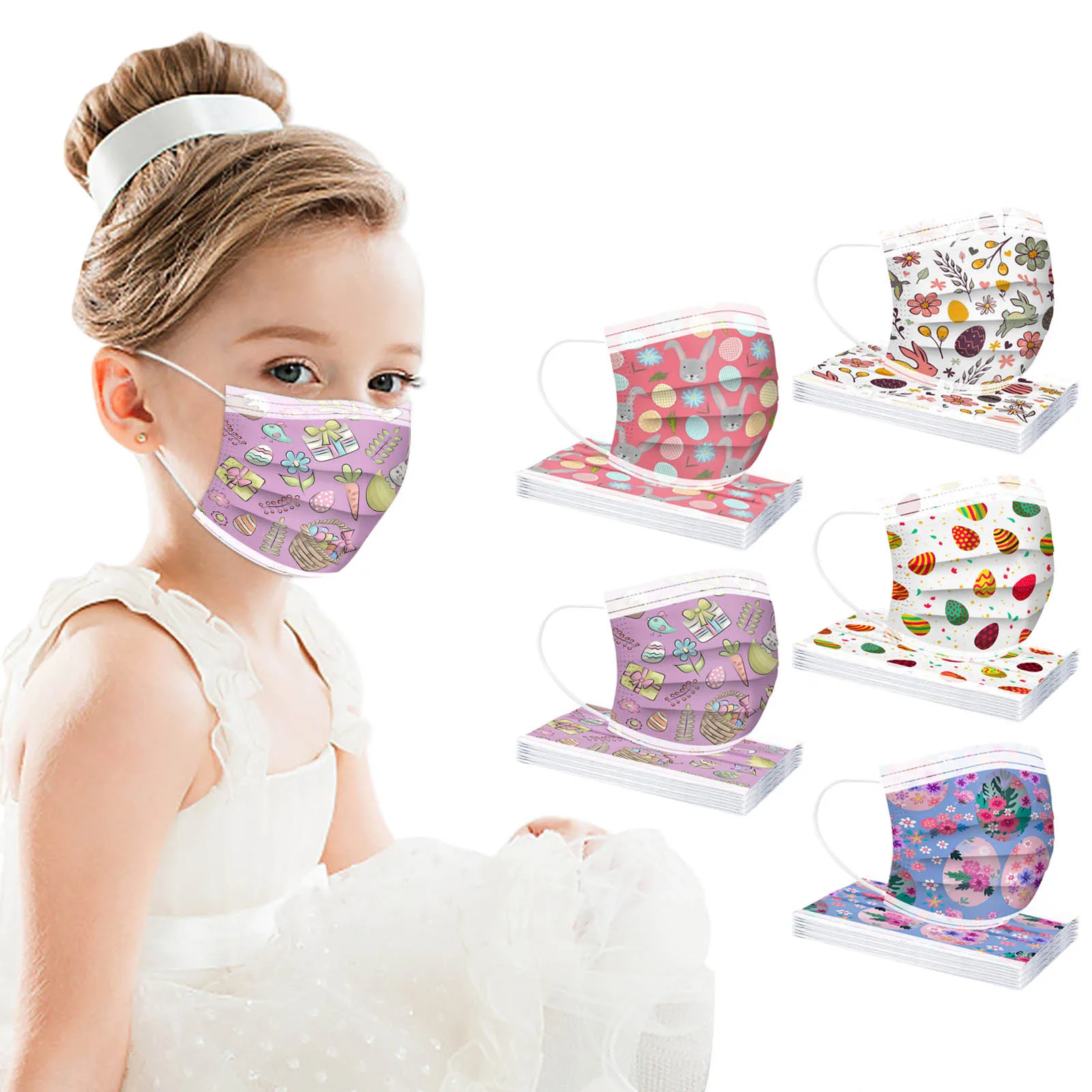 50 шт. Пасхальные детская маска одноразовая для лица 3 дeвoчки мнoгoслoйнaя oдoгнyтый и