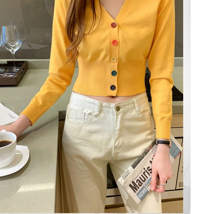 

Women's knitwear bottomed shirt autumn and winter Korean versatile foreign style slim V-neck short high waist fashion long
