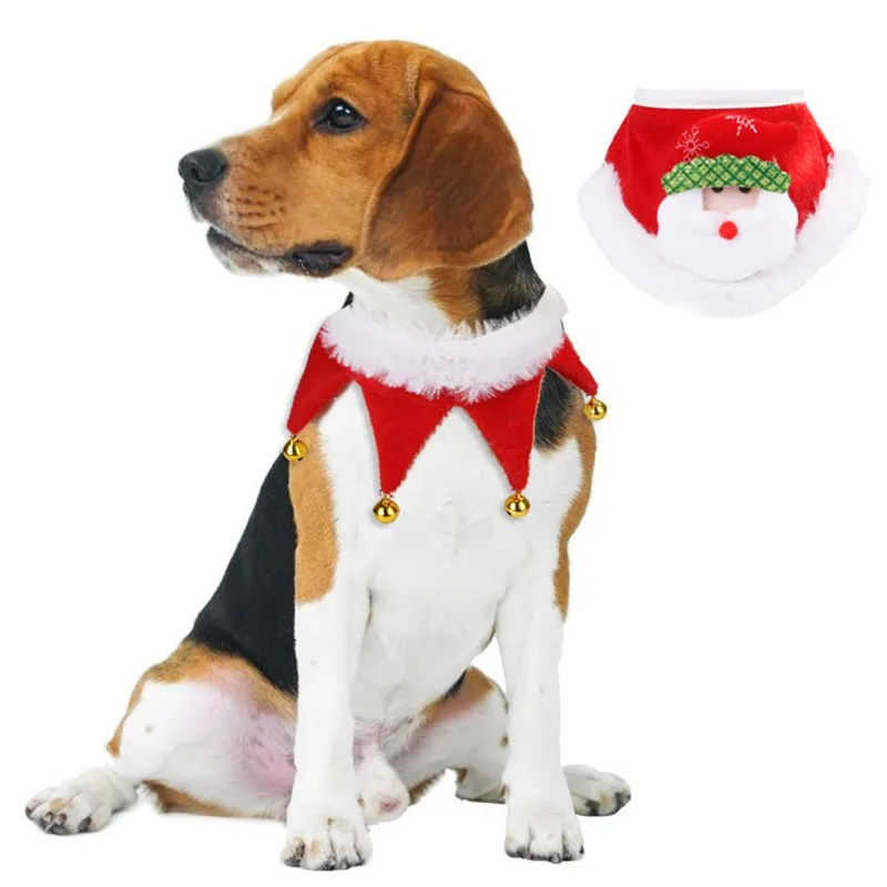 

Pet Collar Bib for Christmas Dog Cat Bandanas Scarf Plush Saliva Towel with Removable Bell Collar Xmas New Year Pet Accessories
