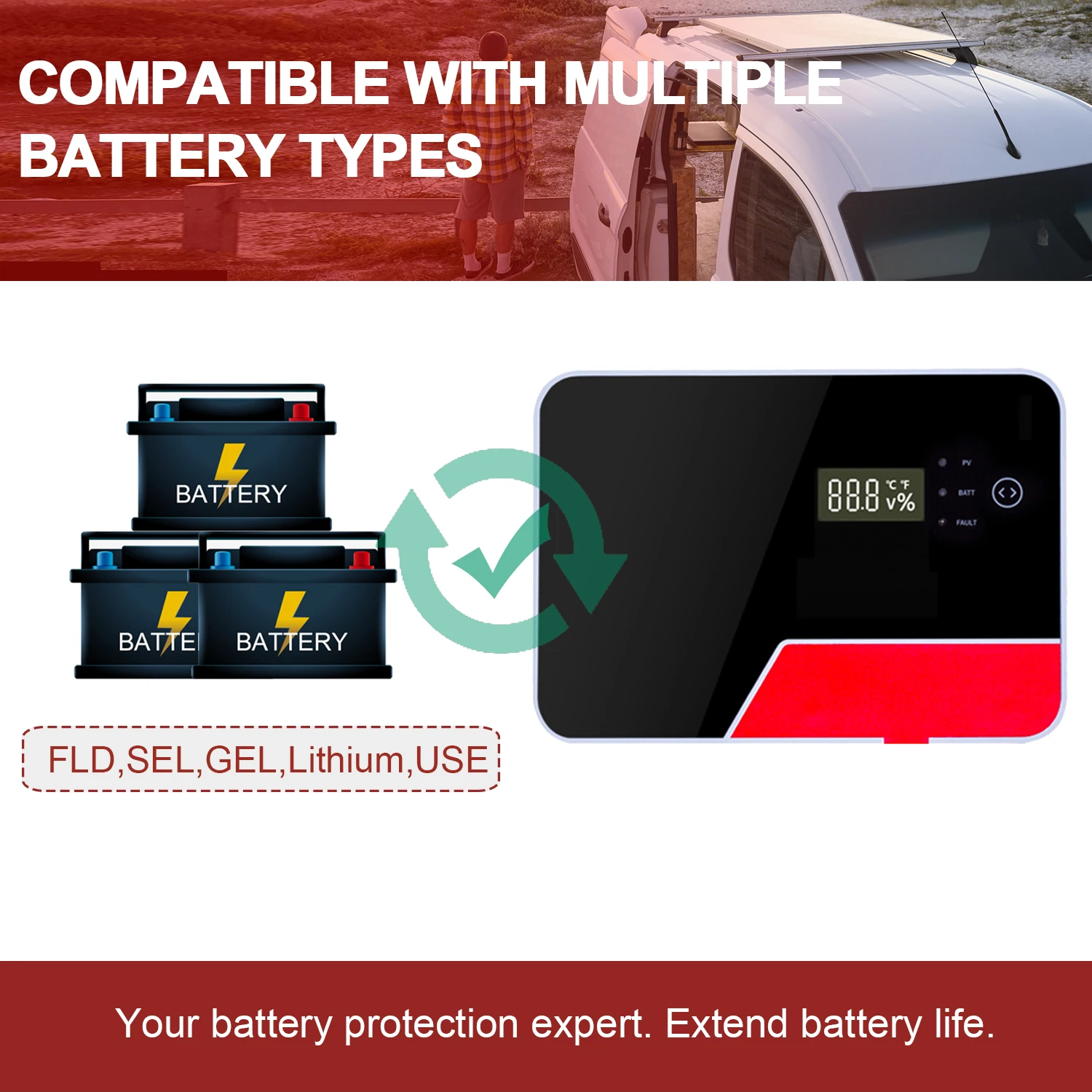 Контроллер заряда солнечной батареи с поддержкой Bluetooth и сенсорным экраном 20 А 40