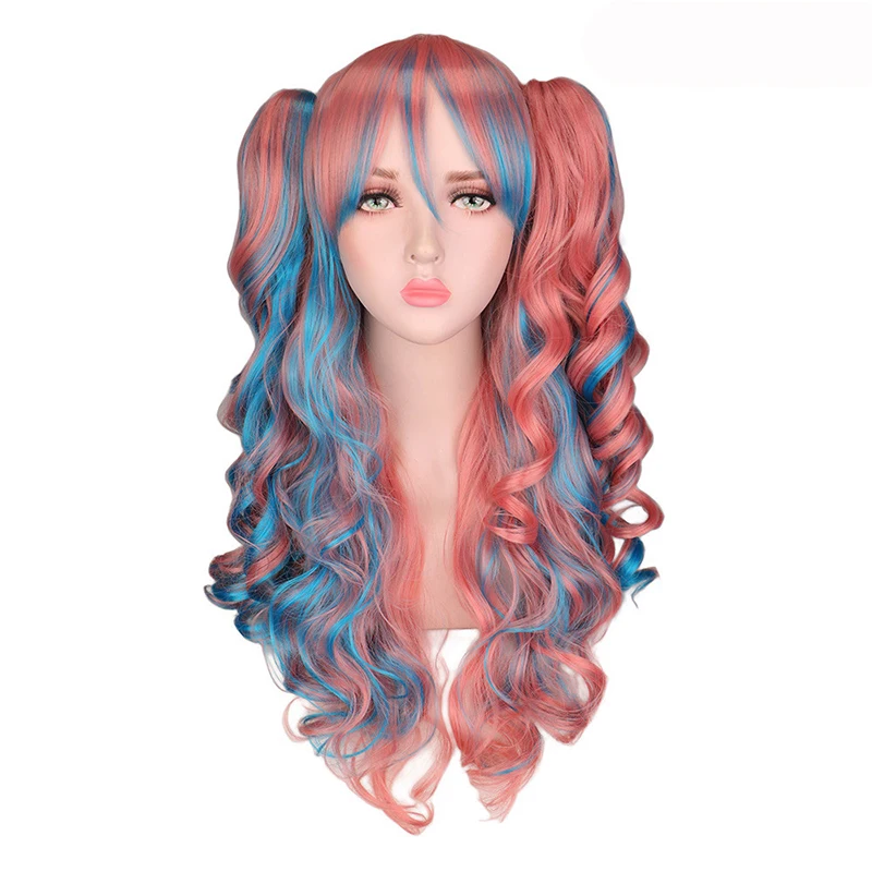 

Gres Long Wavy Cosplay Wigs with Bangs for Girls Colorful Anime Wig Lolita Women Cos Wigs with Ponytails Heat Resistant Fiber