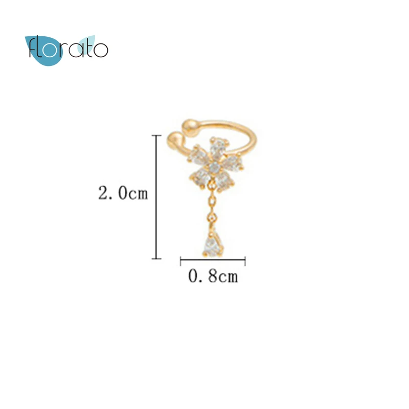 24K Gold-Plated Silver Ear Clip Crystal Flower Clip Earring for Women No Ear Hole Earring Simple Ear Clip Korean Fashion Jewelry