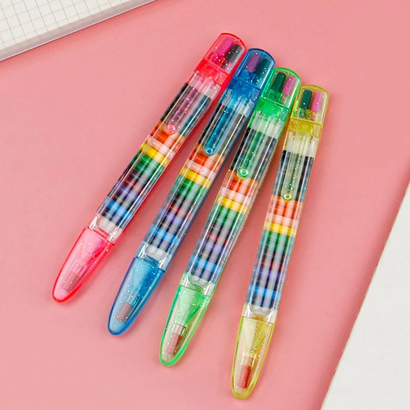 

20 in 1 Stackable Crayons Colorful Glitter Crayon Stacking Crayons Portable for Drawing Learning DIY Art Class Supplies
