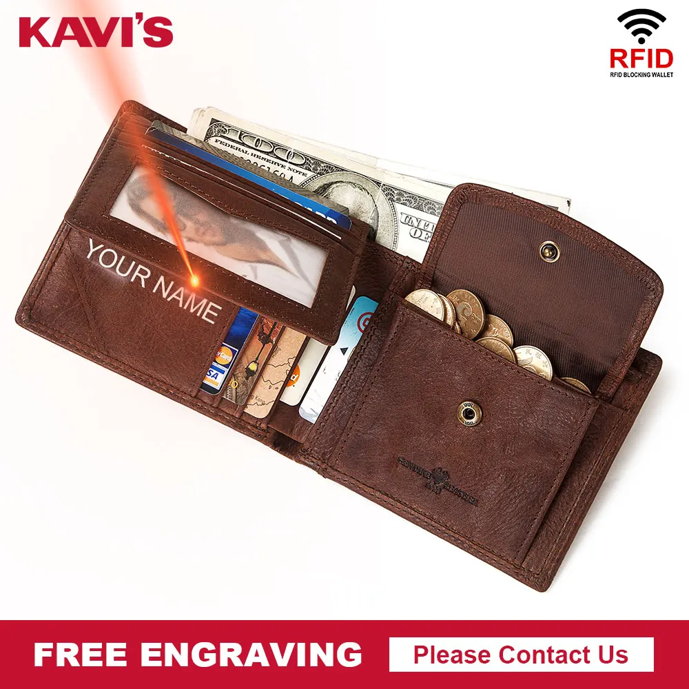 KAVIS Rfid кошелек из натуральной кожи мужской кошелек портмоне портфель мужской Cuzdan Perse держатель для карт имя гравировка