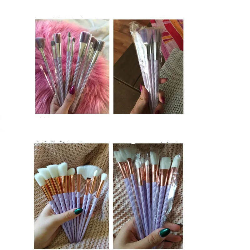 Новинка 10 шт. набор кистей для макияжа с единорогом основа теней век пудра румяна