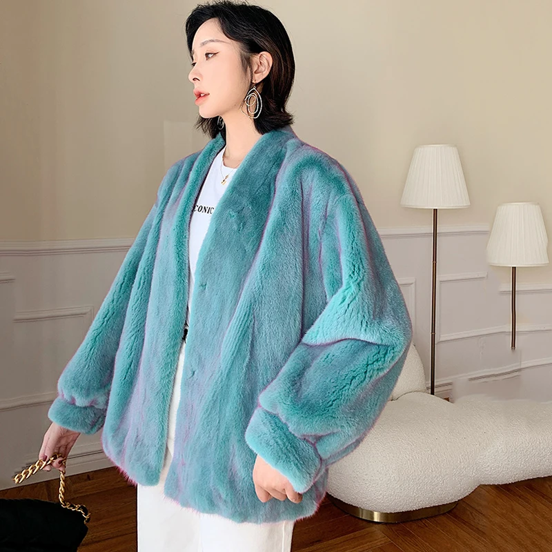 Новая зимняя импортная фиолетовая стандартная бархатная норковая шуба Ftangaiur