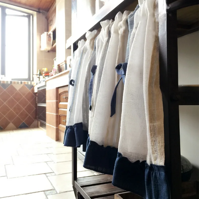 В Корейском Стиле Кантри синий вертикальный бант в полоску конопли половина