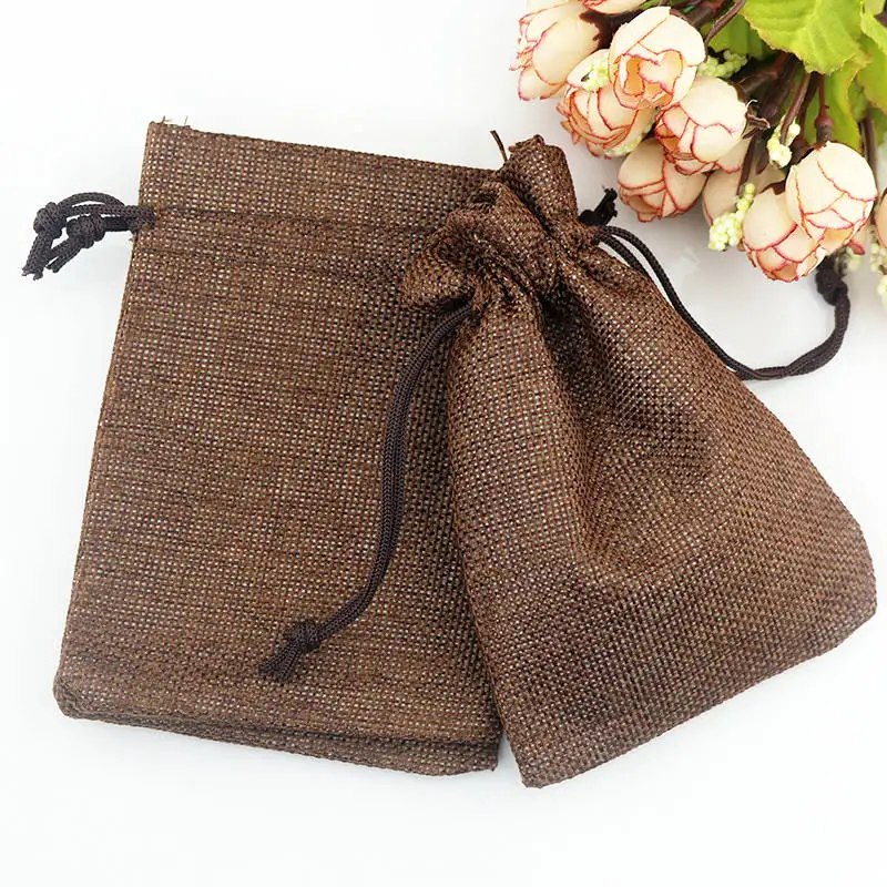 Coffee 10*14 см 50 шт./лот простой коричневый льняной джутовый мешок браслет из шнурка Ювелирная посылка маленькая Подарочная сумка свадебный подарок упаковочные сумки - Цвет: Coffee