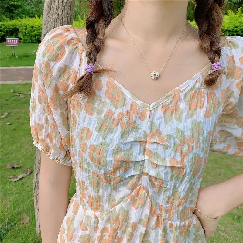 

Make new French style restoring ancient ways of platycodon grandiflorum dress new summer flower dress show thin