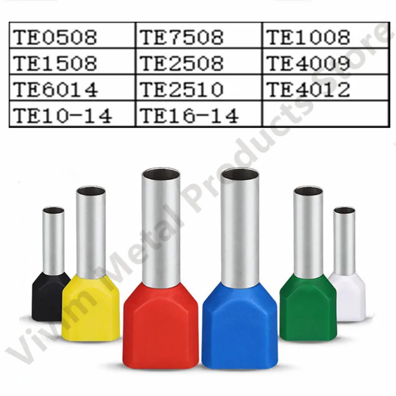 100 шт., TE0508, TE1008, TE1508, TE2508, TE6014ouble, Труба 0,5 ~ 6,0 м², холоднопрессованная Концевая двухлинейная трубчатая Изолированная трубчатая клемма