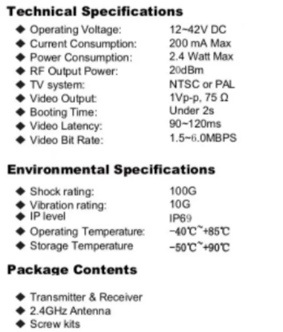 

2.4G AHD Wireless Transceiver AHD Wireless Video Transmitter Receiver Wireless Drone Transmitter CVI TVI Elevator Cabin Monitor