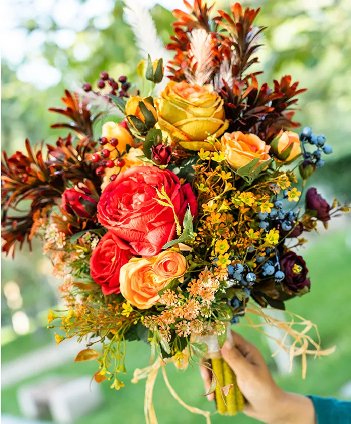 JaneVini винтажный Свадебный букет цветов ручной работы с украшением из красных