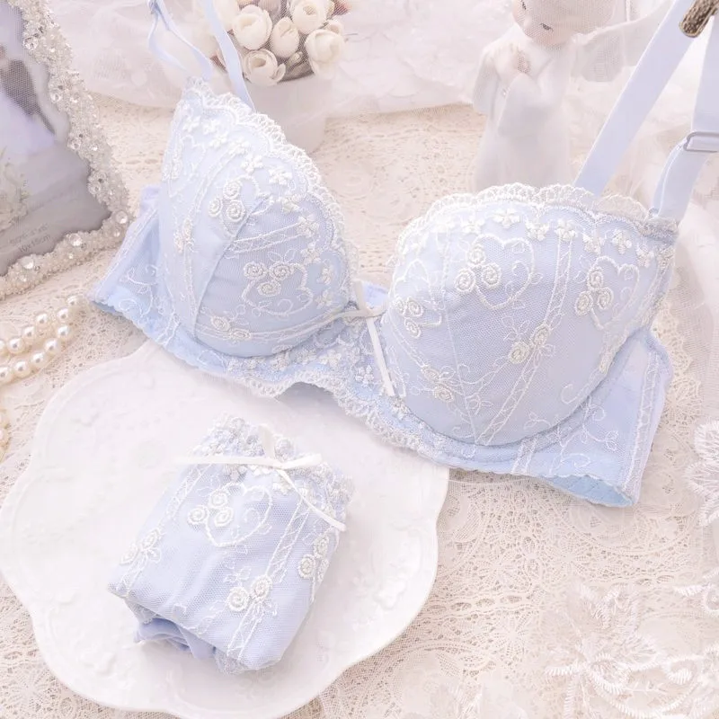 Комплект нижнего белья женский кружевной бюстгальтер с вышивкой Трусы-брифы