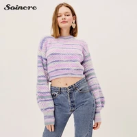 woman sweaters 2021 autumn new fashion tie dye mixed color round neck loose short sweater pullover casual tops