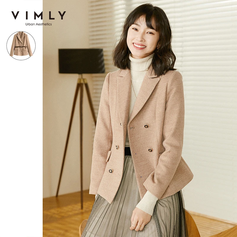 

Vimly Women's Wool Blazer 2020 Fashion Notched Double Breasted Solid Warm Jackets Elegant Winter Coats Office Lady Outwear F3326