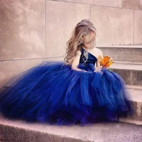 2015 one shoulder blue flower girls ball gowns dress for wedding party pageant dresses little flowergirls prom dress kids