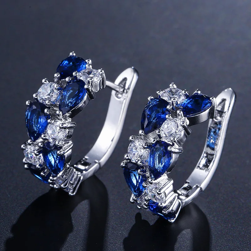 

2022 New Luxury Blue Colorful Round Pear silver color korean For Women Lady Anniversary Gift Jewelry Wholesale E5245