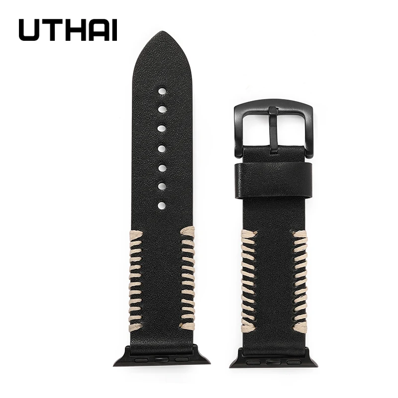 UTHAI P94 кожаный ремешок для Apple Watch 7 6 SE 5 4 38 мм 40 iwatch5 3 2 1 часов 44 42 браслет | Наручные