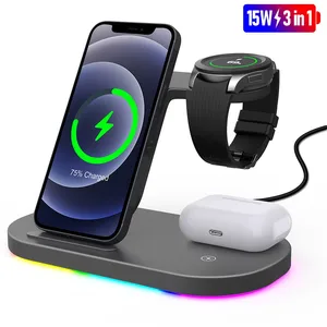 fast wireless charger qi 3 in 1 wireless charging dock station for samsung galaxy watch for iphone 12 xiaomi huawei for airpods2 free global shipping