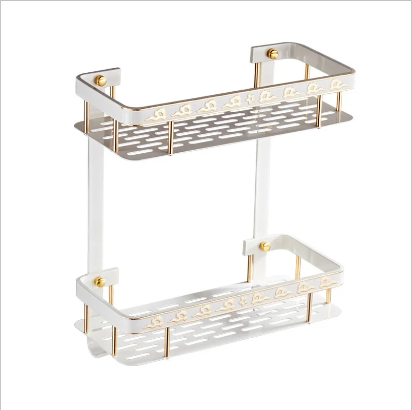 

Simple aluminum white and gold shower shampoo soap cosmetic rack bathroom accessories storage finishing rack hanger LB50509