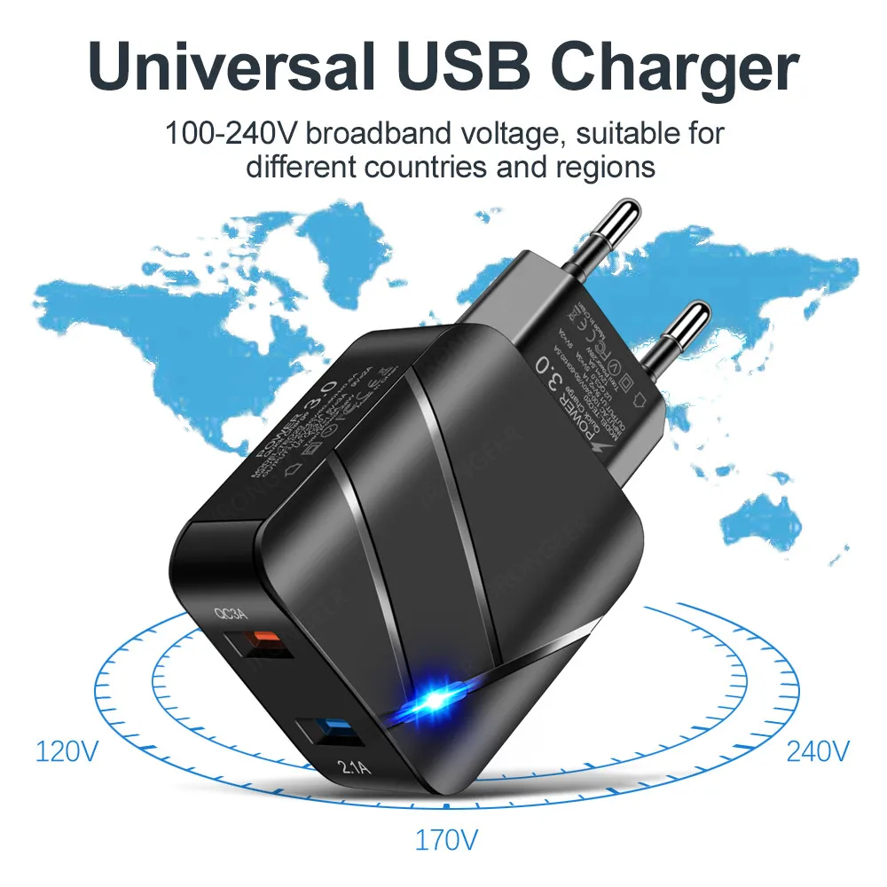 usb charger quick charge 3 0 2 port qc4 0 fast charging for iphone samsung xiaomi huawei tablet smart phone led lighting adapter free global shipping