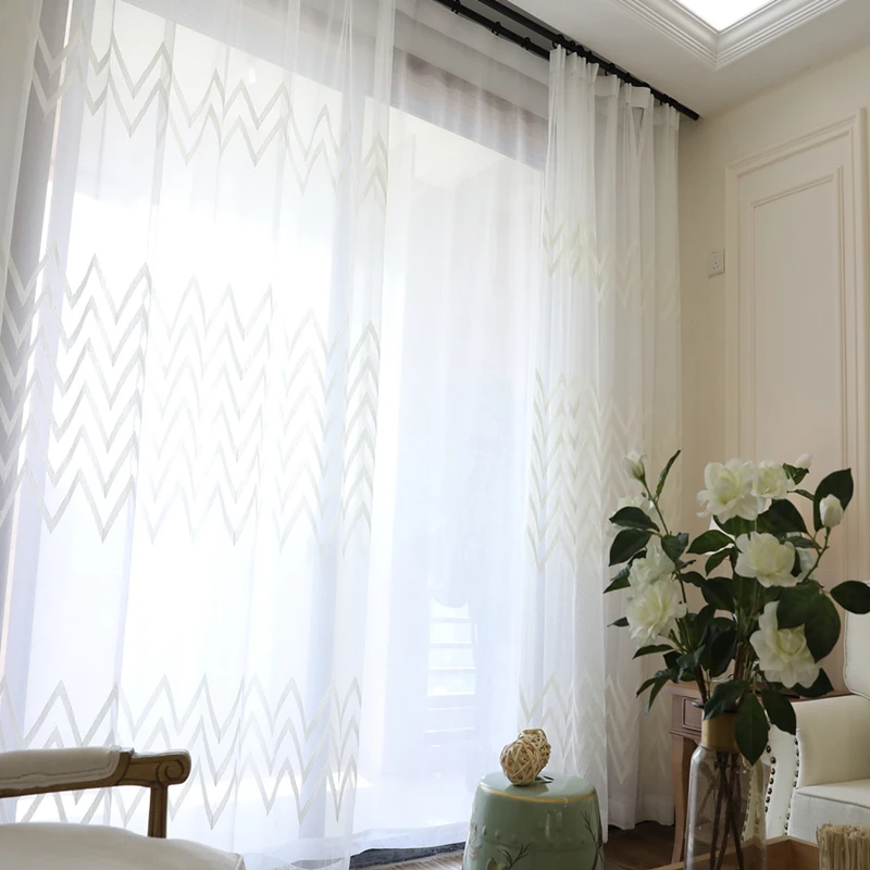 Современные Геометрические шторы с белыми волнами плавающие занавески на окна