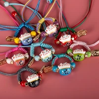 ceramic lucky cat multicolor cute animal hand knitted bracelet fashion jewelry accessory wholesale for women 82615