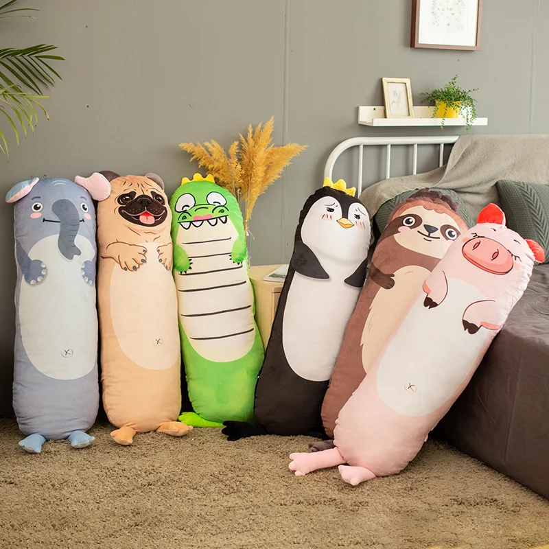 Online Almohada De Felpa De Animales Largos De Dibujos Animados, Peluches De Perro Sharpei, Elefante, Cerdo, Cocodrilo, Perezoso, Pingüinos De Peluche