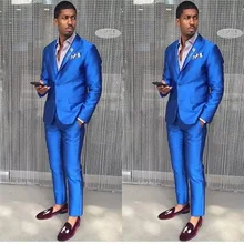 Trajes de alta calidad para hombre, trajes formales de moda, trajes de boda y negocios, traje de dos botones, abrigo de oficina hecho a medida, color azul real (1)