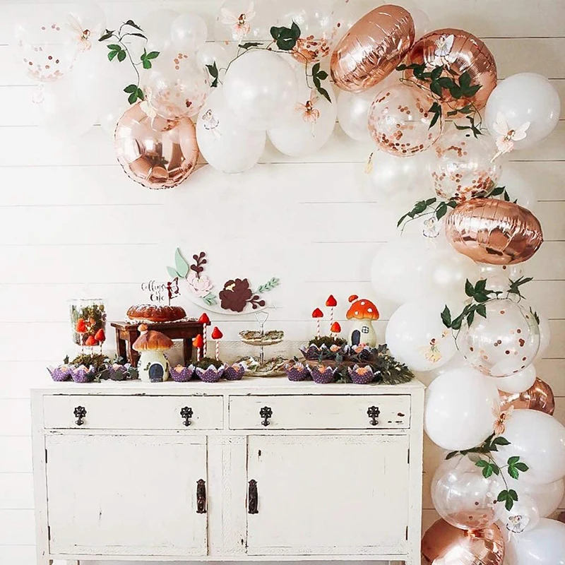 

Надувные шары из розового золота и белого цвета, искусственные листья розы, из арочный комплект латекса, для дня рождения, свадьбы, девичник...