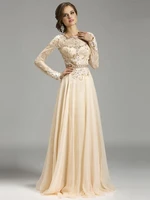 elegant a line chiffon long sleeve lace prom dresses 2016 vestidos de baile robe de bal galajurken