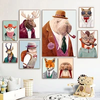 cute cartoon animal decorative picture funny dog deer pipe childrens room kindergarten frameless canvas painting wall art kids