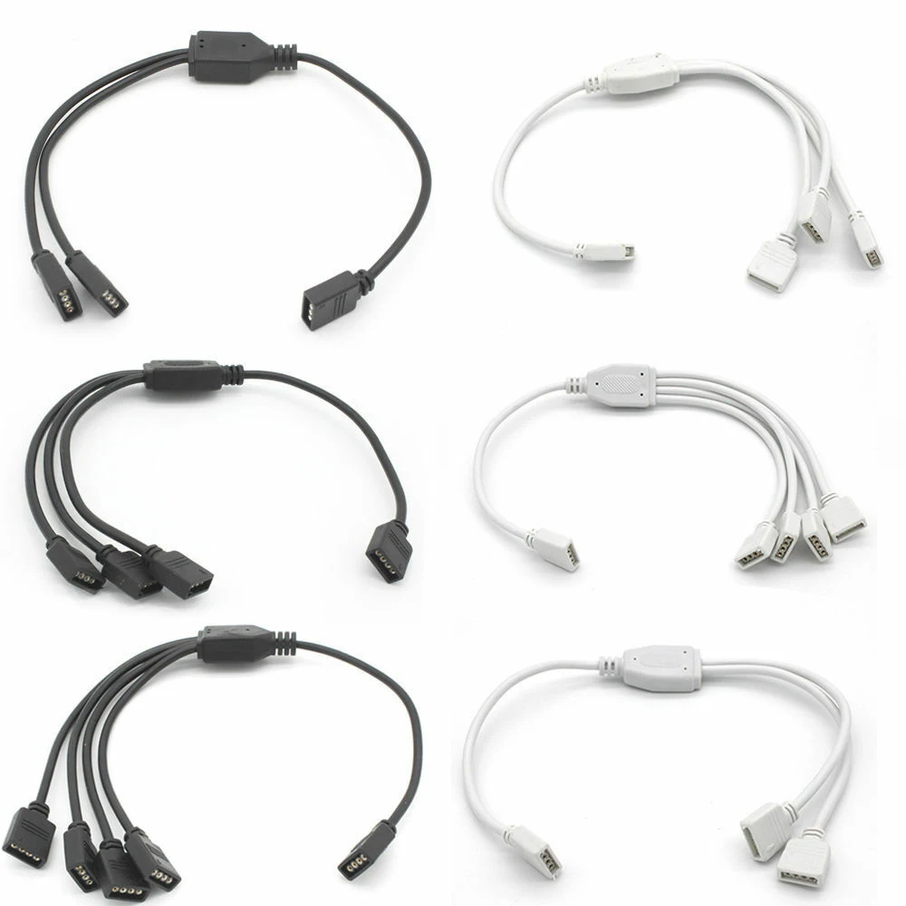 

New 1 To 2/ 3/ 4 Way 4pin RGB Splitter Cable Extension Cable Connect To SMD 5050 3528 RGB LED Strip Light Black /White