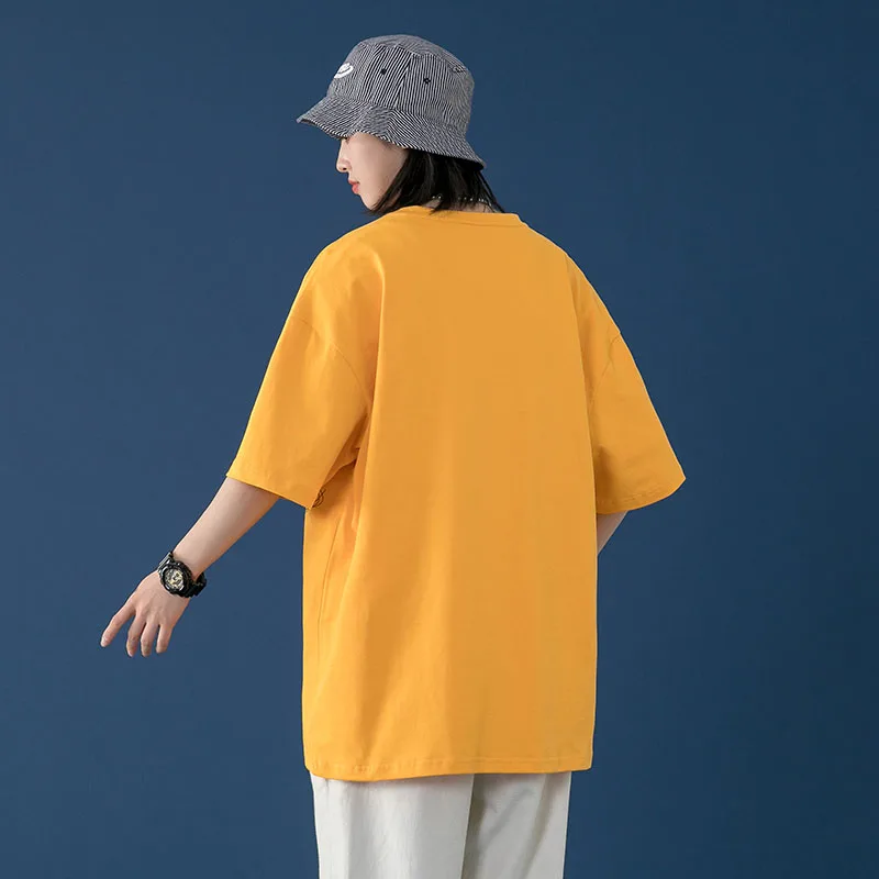 

Short-Sleeved T-Shirt Women'S 2021 New Tide Brand Trend Hong Kong Style Wild Half-Sleeved Loose Round Neck 100% Cotton Shirt