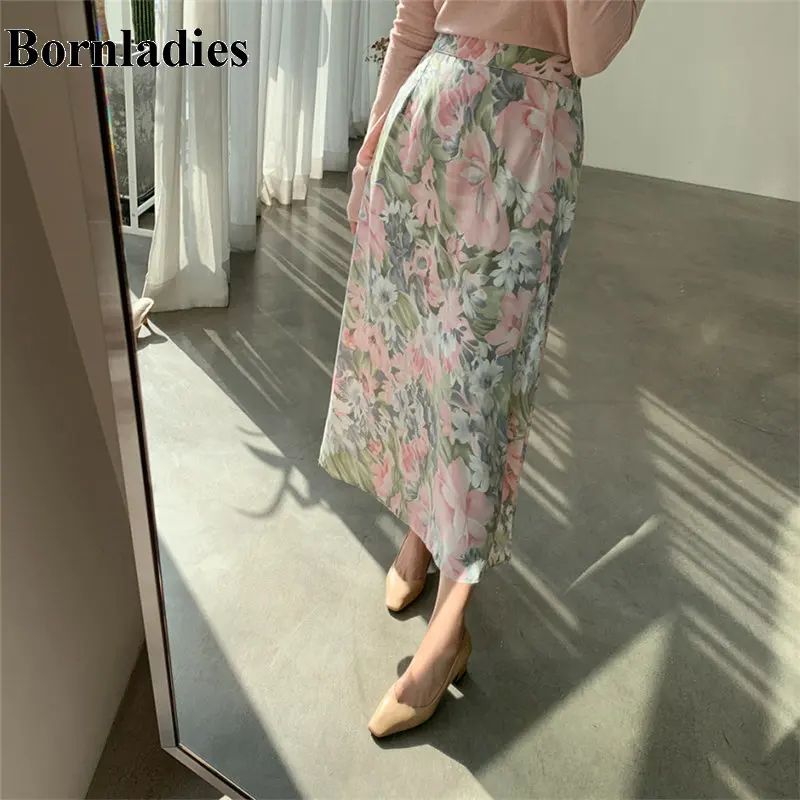 Женские стильные юбки Bornladies 2020 с цветочным рисунком новые универсальные офисные