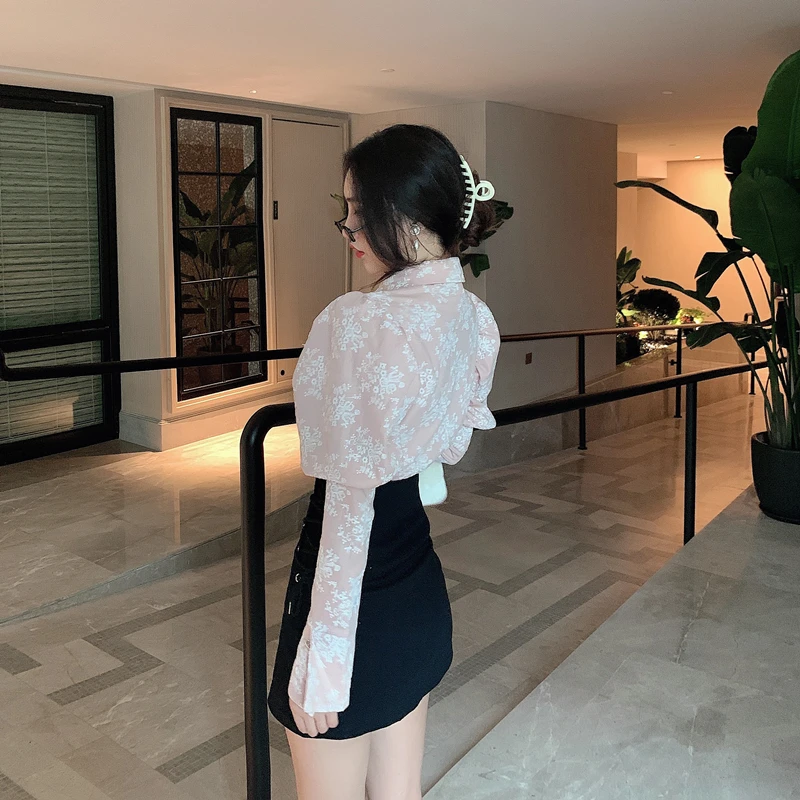 Новинка корейский стиль весна-осень 2021 женская рубашка розового и белого цветов