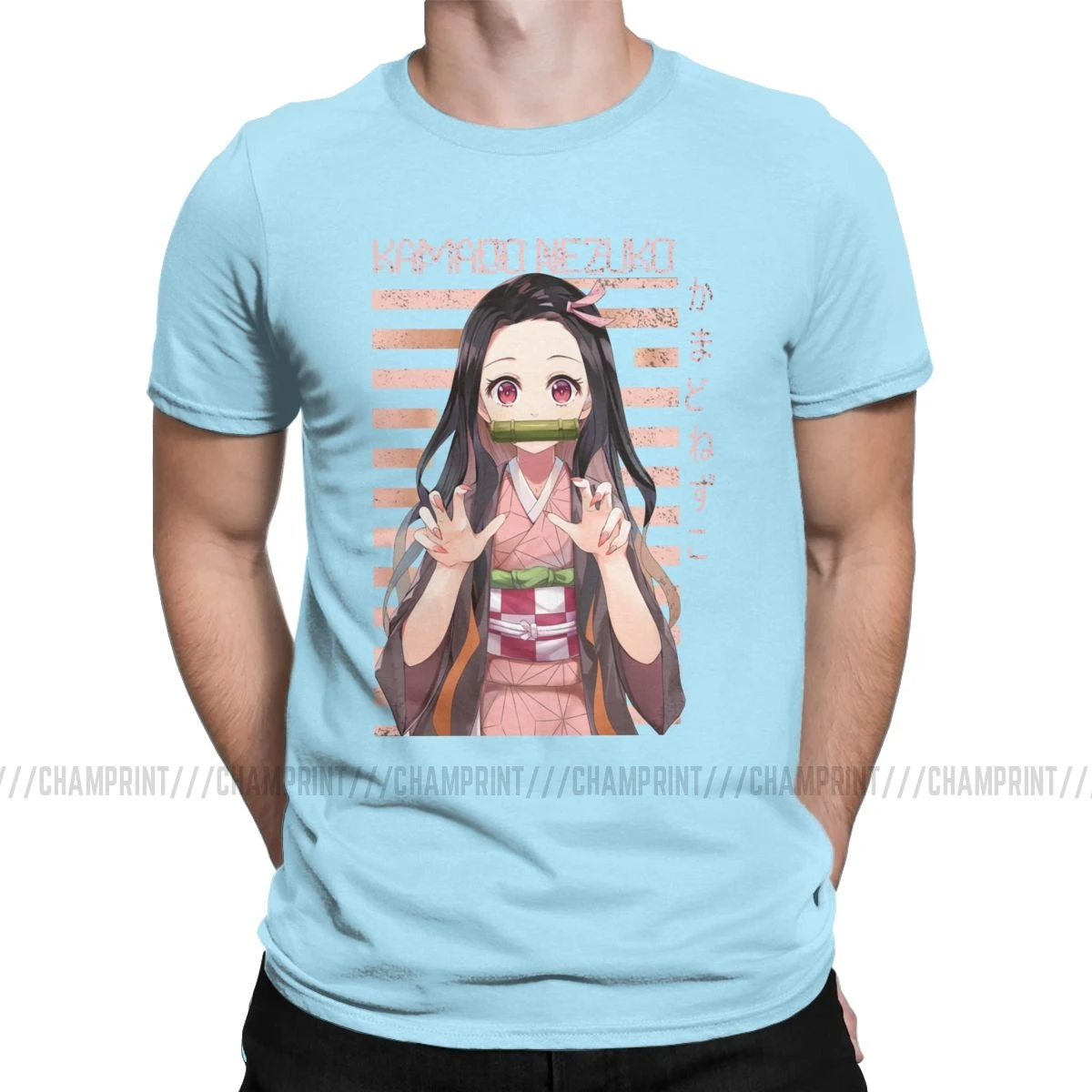Nezuko Kimetsu No Yaiba, Мужская футболка, Demon Slayer, аниме, потрясающая футболка, футболка с коротким рукавом, хлопок, Новое поступление одежда - Цвет: Небесно-голубой