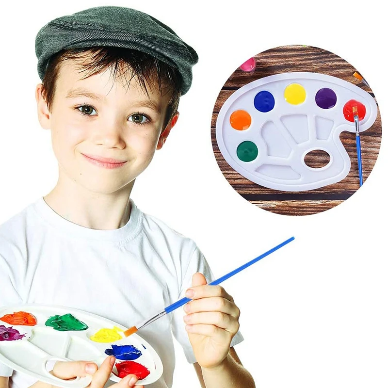 

10 Pieces of White Plastic Paint Tray Painting Plum Blossom Palette Oval Watercolor Paint Palette Art Supplies