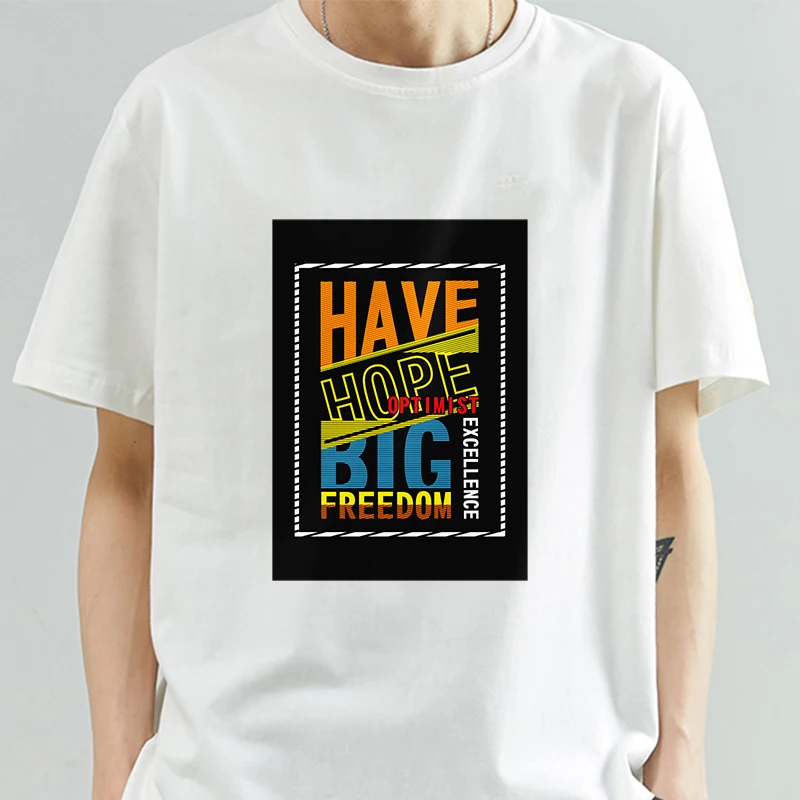 

Have Hope Big Freedom Optimist Excellence Men Clothing Top Letter Print T Shirts Outdoor Hip Hop Brand Black White Tshirt
