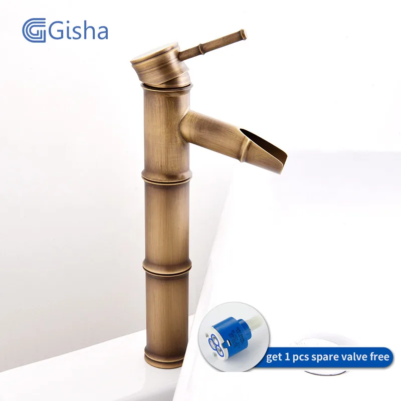 

Gisha Antique Bathroom Sink Basin Faucet Retro Bamboo Style Single Hole Basin Faucet Vintage Brass Water Tap Hot And Cold Taps