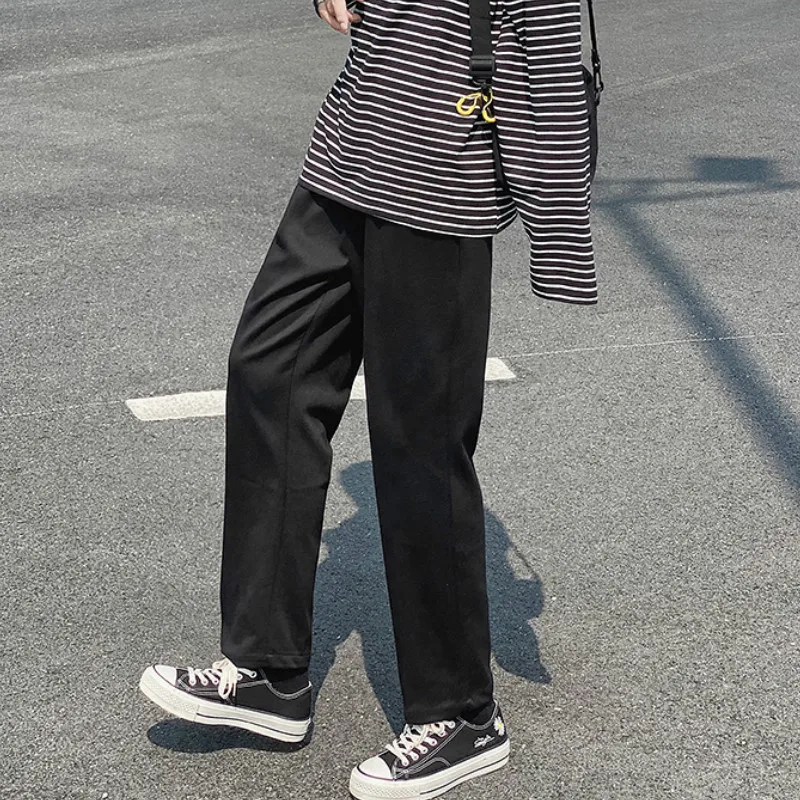 

Men Sweatpants Solid Simple Wide Straight Plus Size 3XL High Elasticity Waist Loose All-match Soft Korean Trendy Leisure Daily