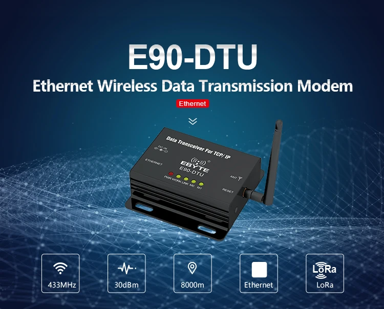 Ethernet LoRa 433 МГц 30 дБм 1 Вт длинный диапазон беспроводной трансивер E90-DTU-433L30E IoT PLC 8000 м расстояние 433 МГц RJ45 РЧ модуль