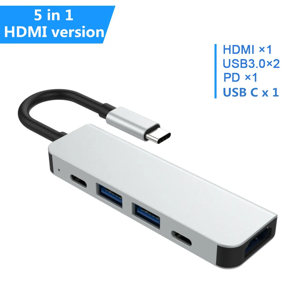 8in1 USB c концентратор thunderbolt 3 Тип c к HDMI 4 к UHD 87 Вт PD Быстрая зарядка USB3.0 концентратор 1000 Мбит/с конвертер передачи Тип c адаптер - Цвет: 5in1