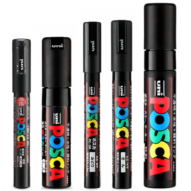 Черный 5 шт./компл. UNI Posca Красящие ручки смешанные Mark 5 размеров каждого с 1 ручка PC-1M/3m/5 M/8 K/17 K Краски ing POP рекламный плакат ручка - Цвет: Черный