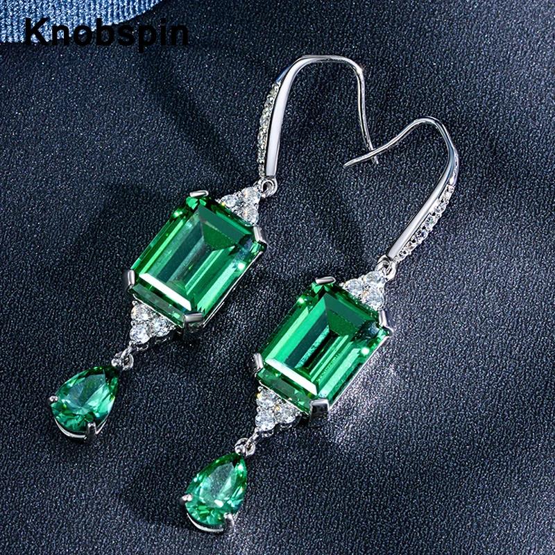 

Серьги-подвески женские из серебра 100% пробы с изумрудом, 10 х14 мм