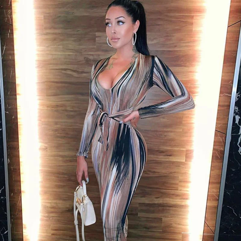 

New Women Dress V Neck Print Sexy Backless Bodycon Dress Party Sleeveless Elegant Bandage Long Dresses Women Fashion Streetwear
