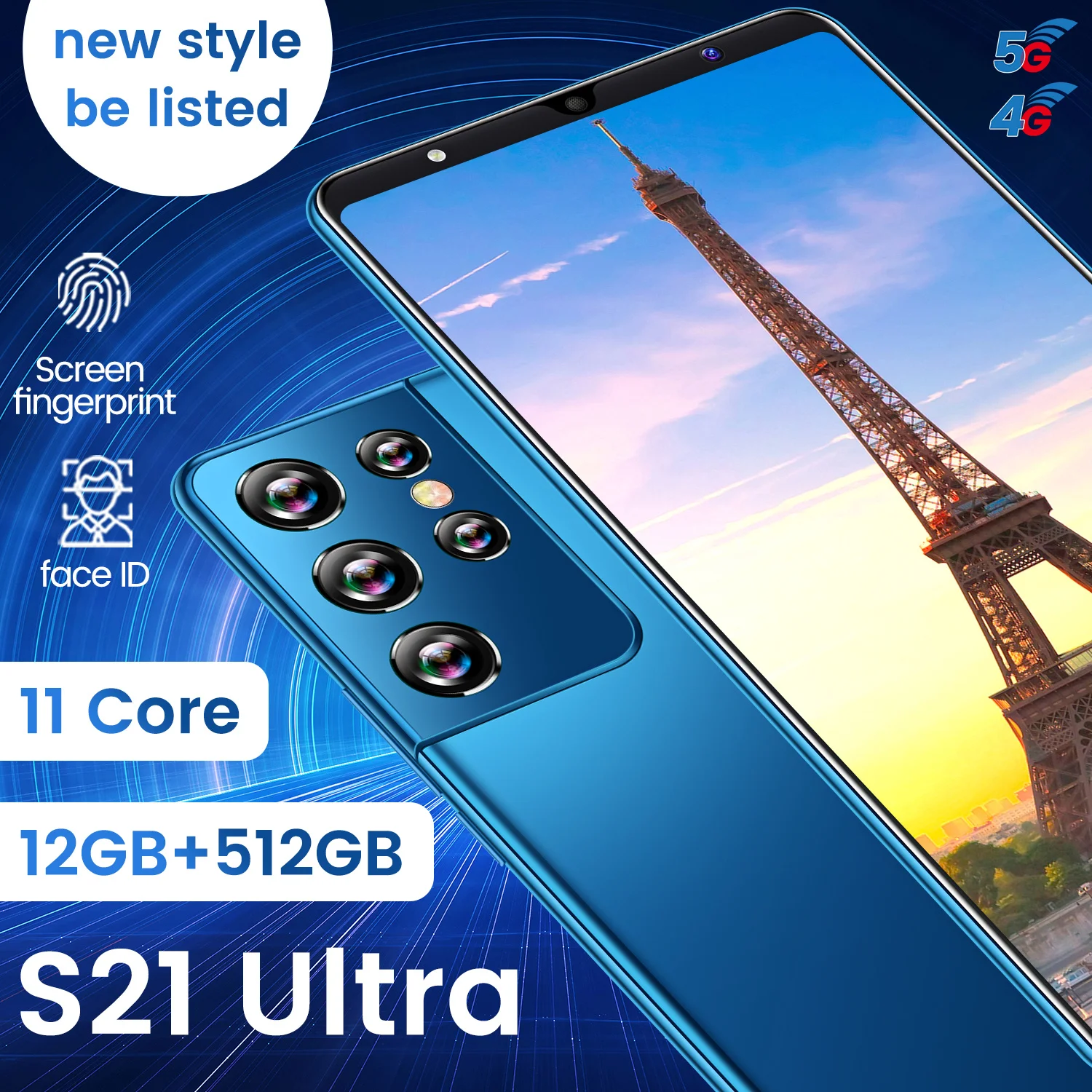 

2021 Global Version S21 Ultra 6.1inch Smartphone 24MP+48MP HD Camera 12G+512G 5000mAh Dual SIM Support T-Flash Card 5G Cellphone