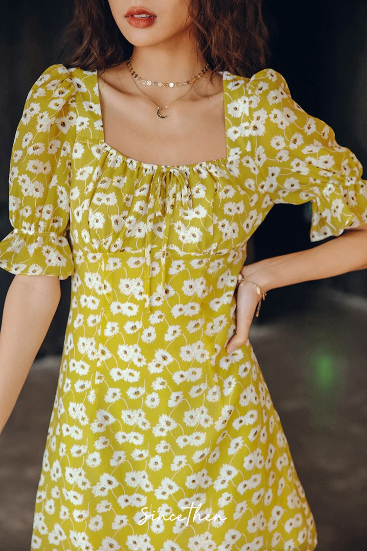 

Elegant chou-hsiang green Daisy broken silk crepe chiffon fabric dress shirt women's clothing fabric is not through